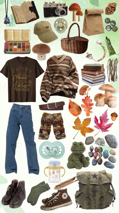 Forest themed outfit! (I imagined wearing this outfit while foraging in the woods). More masc/ androgynous but it’s for everyone ☺️ #ageregression #ageregressionoutfit #forestvibes Forest Themed Outfit, Forager Outfit, Themed Outfits, In The Woods, Aesthetic Clothes, For Everyone, Forest, How To Wear, Clothes