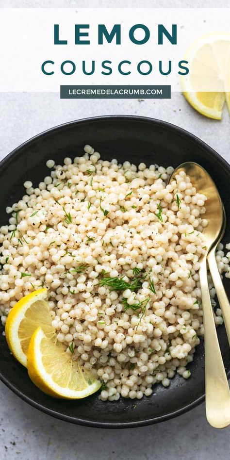 Couscous Recipes With Fish, Lemon Pearl Couscous Recipes, Fish With Couscous, Lemon Parmesan Couscous, Couse Couse Recipe, Greek Couscous Recipes, Easy Pearl Couscous Recipes, Lemon Couscous Recipes, Salmon Couscous Recipes