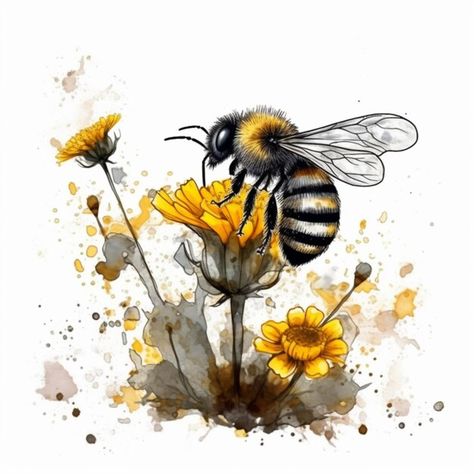 Honey Bee Art, Bee Pictures Art, Honeybee Art, Bee Pictures, Bee Painting, Insect Print, Bee Tattoo, Bee On Flower, Bee Art