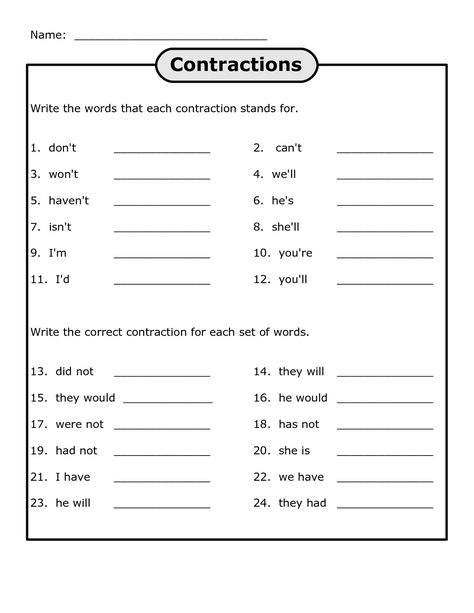 Printable English Worksheets Contractions | Learning Printable Ks2 English Worksheets, 4th Grade Reading Worksheets, Proportions Worksheet, Solving Proportions, Third Grade Worksheets, Handwriting Worksheet, Ela Worksheets, Language Arts Worksheets, Homeschool Worksheets