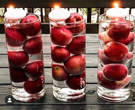 Yelena on Instagram: “Apples and floating candles is a lovely combination.  Have them in a centerpiece  in vases is another great idea for a table decoration!…” Apple Centerpiece Ideas, Apple Mason Jar, Teacher Breakfast, Apple Centerpieces, Lighted Centerpieces, Dinner Table Decor, Wire Lights, Mason Jar Wedding, Floating Candles