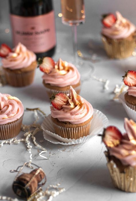 Strawberry Champagne Cupcakes, Gluten Free Birthday Treats, Gutsy Baker, Champagne Strawberries, Alcoholic Cupcakes, Cupcakes Gluten Free, Gluten Free Wedding Cake, 21st Birthday Cupcakes, Strawberries And Champagne