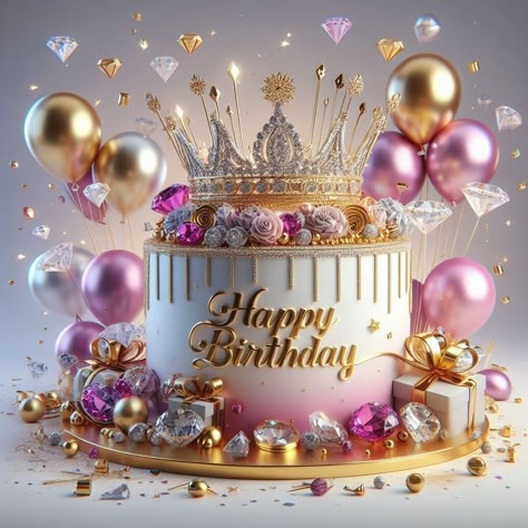 Happy Birthday Princess Cake, Queen Cake, Cake With Gold, Happy Birthday Wishes Pics, Birthday Wishes Pics, Gold Happy Birthday, Happy Birthday Black, Happy Birthday Princess, Birthday Wishes Greetings