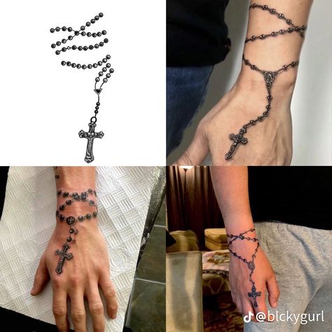 Wrist And Hand Tattoos Men, Bible Hand Tattoos, Side Of The Hand Tattoos, Rosery Beads Tattoo, Rosary Tattoo For Men, Orthodox Cross Tattoo, Rosary Tattoo Arm, Albanian Tattoo, Mens Side Tattoos