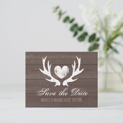 Hunting Wedding Theme, Antler Wedding Invitations, Deer Antler Wedding, Hunting Wedding, Hunting Theme, Rustic Wedding Save The Dates, Hunter Wedding, Antler Wedding, Rustic Save The Dates