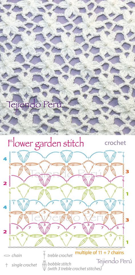 Lidia Crochet Tricot, Crochet Shawl Diagram, Flower Stitch, Crochet Garden, Pattern Triangle, Easy Model, Crochet Stitches Diagram, Shawl Crochet, Treble Crochet Stitch