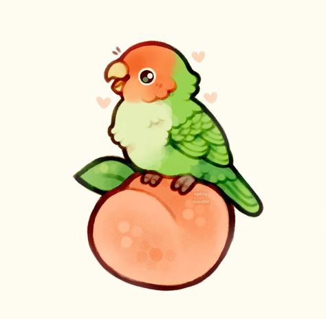 Spicymochi Art, Cute Parrot Art, Lovebird Drawing, Love Bird Drawing, Aesthetic Drawings Sketches, Cute Bird Drawing, Cute Bird Art, Love Birds Drawing, Lovebirds Art