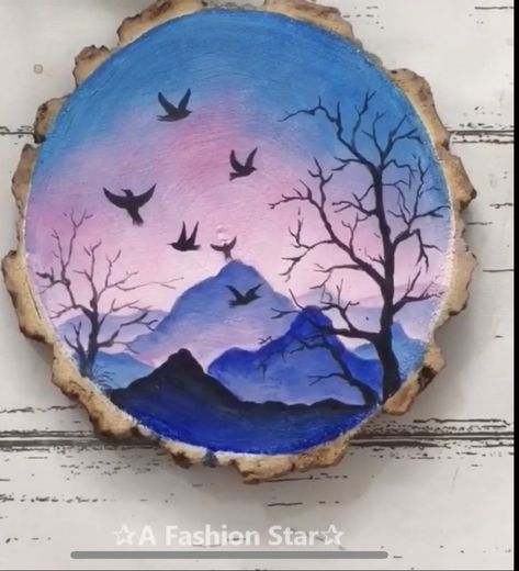 Wood Panel Art, Wood Slice Art, Wood Painting Art, Rock Painting Designs, Rock Painting Art, Beginner Painting, Art For Home Decor, Wood Painting, Art Painting Acrylic