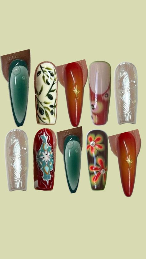 Sade nail ideas🫒 Unique Nail Ideas, Vintage Nails, Dream Nails, Unique Nails, Fire Nails, Funky Nails, Pretty Acrylic Nails, Nail Art Inspiration, Dope Nails