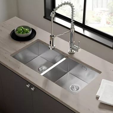 Double Bowl Kitchen Sinks | Tap Warehouse Double Sink Kitchen, Double Bowl Undermount Kitchen Sink, Wood Countertops Kitchen, Wall Colours, Double Kitchen Sink, Modern Kitchen Sinks, Countertop Ideas, Sinks Kitchen Stainless, Kitchen Sink Design