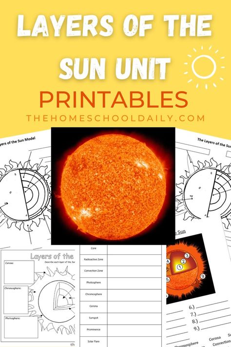 In our Layers of the Sun Unit, there are several printables to use with your student. You will also find a slideshow, videos, and book suggestions. Great addition to any solar system unit. Sun Layers Project, The Sun Activities 3rd Grade, Sun Earth And Moon Activities, Layers Of The Sun Project, Teaching About The Sun, Parts Of The Sun Activity, Sun Unit Study, Sun Science Experiments For Kids, Parts Of The Sun