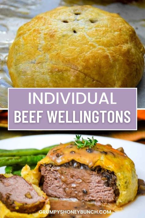 Indulge in culinary luxury with these easy-to-make individual Beef Wellingtons! Succulent beef, perfectly seasoned and wrapped in buttery puff pastry, creates a gourmet experience at home. Elevate your dinner game with these impressive, bite-sized delights. Get this easy beef recipe and more at Grumpy's Honeybunch website. Individual Wellington, Individual Beef Wellington Recipe, Easy Beef Wellington, Wellington Food, Individual Beef Wellington, Wellington Recipe, Beef Wellington Recipe, Beef Wellington, Beef Tenderloin