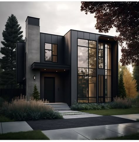 Modern Black House Exterior, Row Housing, Home Exterior Ideas, Home Exchange, Architect Design House, Apartment Architecture, Unique House Design, Loft House, Home Exterior