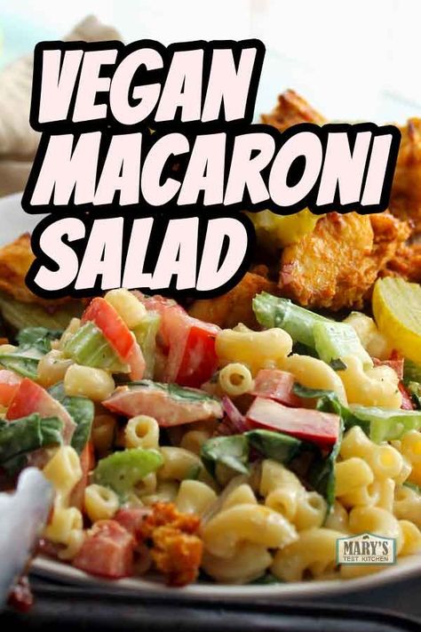 Pin this Vegan Macaroni Salad Recipe! Macaroni Salad With Peas, Vegan Macaroni Salad, Salad With Peas, Mac Salad Recipe, Hawaiian Macaroni Salad, Classic Macaroni Salad, Vegan Japanese, Mac Salad, Macaroni Salad Recipe