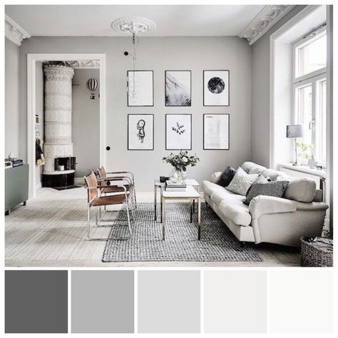 Nice Colours For Living Room, Grey Scheme House, Grey Tone Living Room Colour Schemes, Interior Design Color Schemes Living Room, Shades Of Gray Paint Living Rooms, Calm Sitting Room Ideas, Gray Palette Living Room, Color Palette For Living Room Grey, Contemporary Interior Design Color Palette