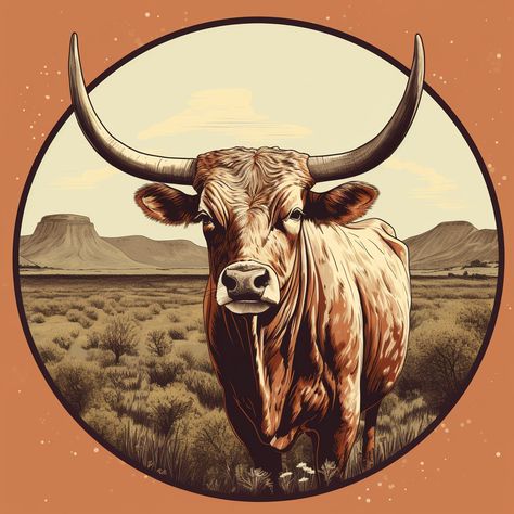 🤠 The Longhorn is the proud symbol of the Lone Star State! 🤠 With its long horns, muscular body, and distinctive coloring, this iconic representation of the Texas spirit reminds us of the state's wild and untamed spirit, strength, and resilience. 🤠 A reminder of Texas' proud and storied past! 🤠 #TexasForever Longhorn Canvas, Cow Sketch, Longhorn Bull, Longhorn Steer, Texas Decor, Longhorn Cow, Mountain Illustration, Southwestern Decor, Shiva Art