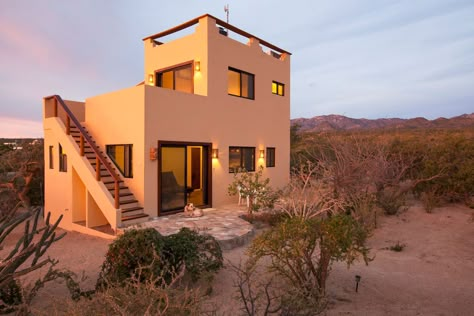 Two Story House, Great View, Close to the Beach - Houses for Rent in El Sargento, Baja California Sur, Mexico Modern House In Mexico, Houses In Desert, Desert Adobe Homes, Baja California House, Two Story Desert House, Mexico House Design, Mexico Tiny House, Baja California Sur Houses, 2 Story Mexican House