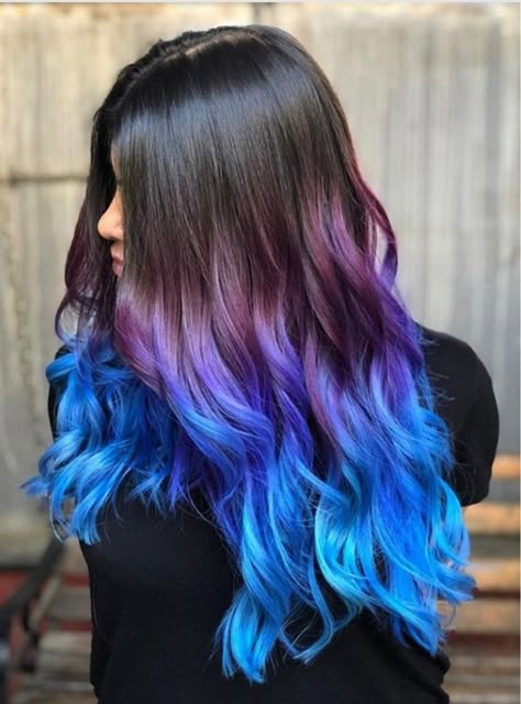 Purple Hair Tips, Gigi Hair, Exotic Hair Color, Two Color Hair, Blue Hair Highlights, Hair Dye Tips, Purple Ombre Hair, Blue Ombre Hair, Hair Color Underneath