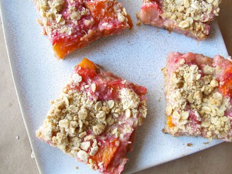 Rhubarb Oatmeal Bars, Peach Rhubarb, Easy Rhubarb Recipes, Rhubarb Desserts Recipes, Rhubarb Oatmeal, Rhubarb Scones, Peach Scones, Rhubarb Bars, Rhubarb Desserts