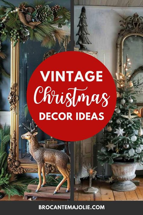 Bring Back the Magic of Christmas with Vintage Christmas Decor Ideas - Brocante Ma Jolie Vintage Elegant Christmas, French Vintage Christmas, Ice Skate Christmas Decor, 1920 Christmas Decorations, Vintage Christmas Vignettes Display, Elegant Vintage Christmas Decor, Vintage Christmas Theme Decor, Old World Christmas Decor Ideas, French Country Christmas Decor Ideas