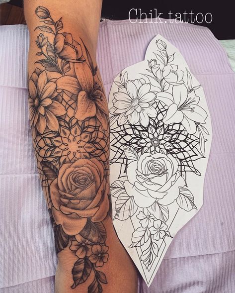 Beautiful Flower Tattoos, Small Flower Tattoos, Inspiration Tattoos, Floral Tattoo Sleeve, Forearm Tattoo Women, Flower Tattoo Sleeve, Diy Tattoo, Sleeve Tattoos For Women, Tattoo Sleeve Designs