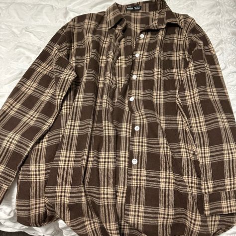 Brand New, Never Worn Flannel Brown Flannel Aesthetic, Brown Flannel Outfit, Aesthetic Flannel, Grunge Flannel, Mha Dr, Outfit Reference, Brown Flannel, Plaid Brown, Tops Shein