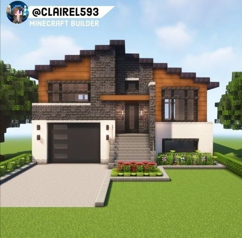 Cool Minecraft House Ideas Easy, Black Minecraft House, Minecraft Flat World Ideas, House Layout Minecraft, Ideas Para Casas En Minecraft, Minecraft Building Ideas Modern, Minecraft Large House, Minecraft Designs Houses, Minecraft House Exterior