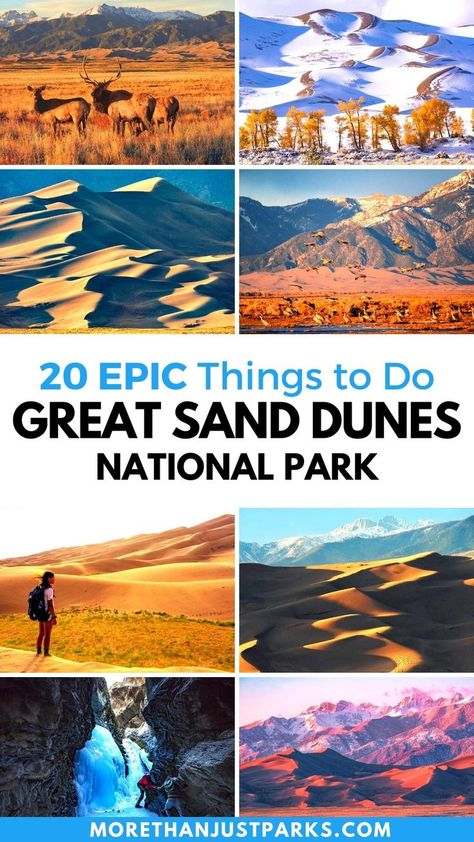 things to do great sand dunes national park colorado Sand Dunes Colorado, Sand Dunes National Park Colorado, Colorado National Parks, Great Sand Dunes National Park, Road Trip To Colorado, Great Sand Dunes, National Park Camping, Sand Dunes National Park, Indiana Dunes