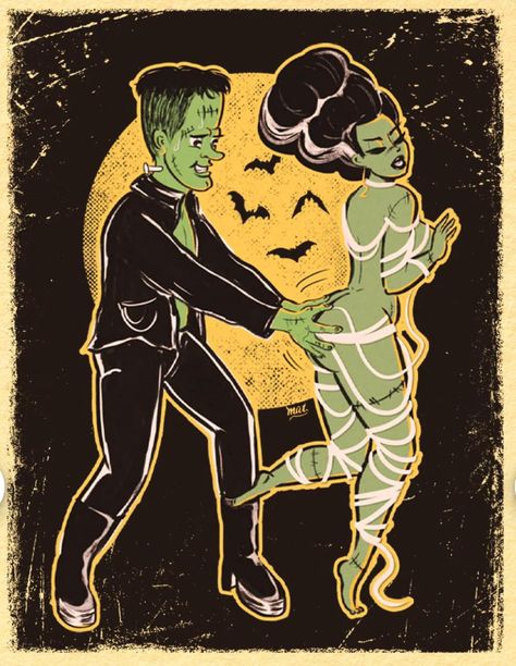 Art Amour, Frankenstein Art, Dope Cartoons, Halloween Memes, Love Art Print, Classic Halloween, Halloween Illustration, Bride Of Frankenstein, Wow Art