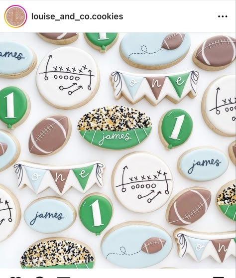 First Down Bday Party, First Year Down Football Birthday Party, First Year Down Birthday Cake, First Year Down Football Cookies, Football Birthday Party Cookies, Football Birthday Cupcakes, First Year Down Cupcakes, First Year Down Cookies, First Down Cookies