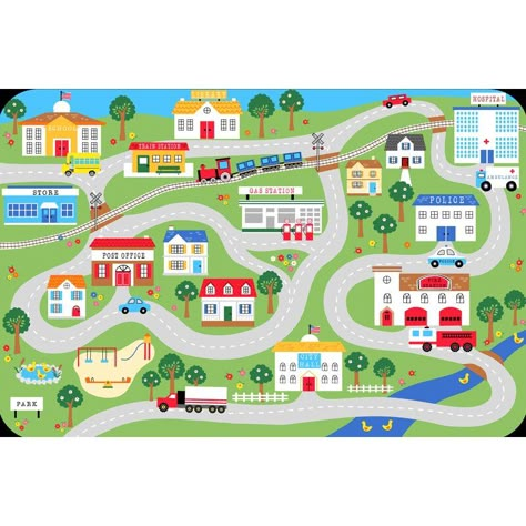 Elrene Home Fashions Neighborhood Juvenile Vinyl 17" Placemat | Wayfair Hawaiian Party Decorations, Maps For Kids, Hawaiian Party, City Maps, Road Map, Placemat Sets, Play Mat, School Projects, Craft Activities