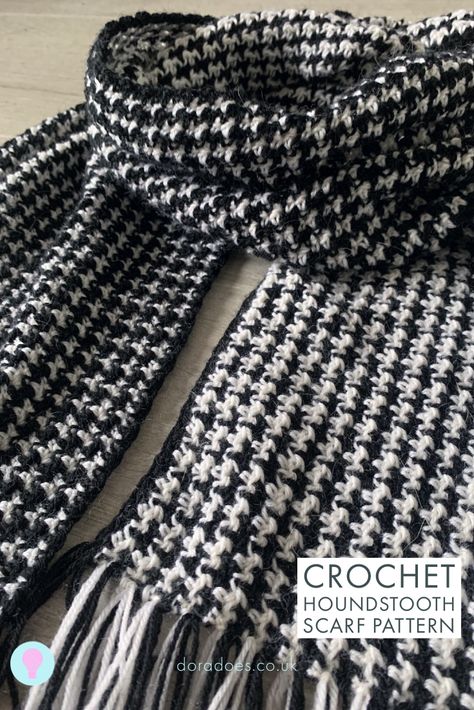 Tooth Crochet, Fringe Scarf Crochet, Crochet Scarf Pattern, Houndstooth Scarf, Foundation Single Crochet, شال كروشيه, Crochet Scarf Pattern Free, Hounds Tooth, Merino Wool Yarn