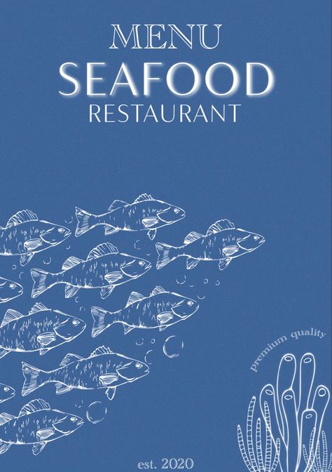 Coastal Food, Seafood Shack, Menu Design Inspiration, Blue Menu, Food Menu Design, Procreate Art, Restaurant Menu Design, Sea Food, Seafood Restaurant