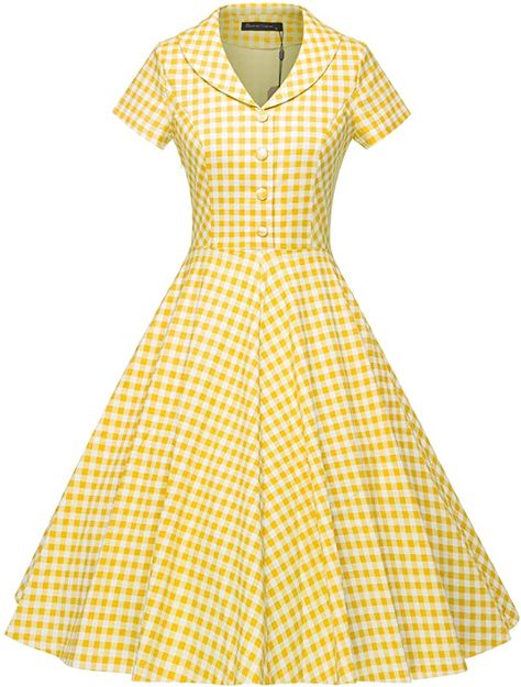 Housewife Dress, Retro Midi Dress, Retro Inspired Dress, 1950s Fashion Dresses, Vestidos Retro, Shirtwaist Dress, Vintage Inspired Dresses, Yellow Plaid, Stretchy Dress