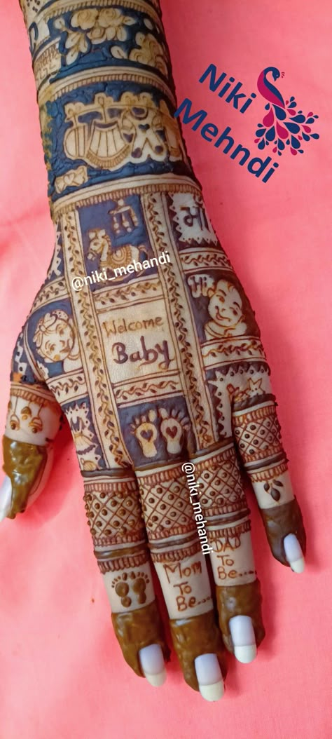 Godhbharai Mehendi Designs, Shreemant Mehndi, Sister To Be Mehndi Design, Jalwa Function Mehandi, Srimantham Mehendi Designs, God Bharai Mehndi Design, Godbharai Look, Mahendi Designs Baby Shower Mahendi Design, Mehandi Design For Baby Shower Function