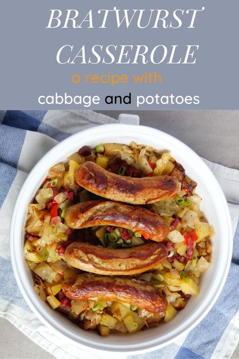 Bratwurst Cabbage Potatoes, Bratwurst Cabbage Recipes, Brats Cabbage And Potatoes, Cabbage And Brats Recipes, German Brats Recipes, Brats And Cabbage Recipes, Bratwurst And Cabbage Recipes, Brat Casserole Recipes, Bratwurst Casserole Recipes