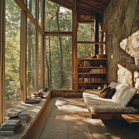 House In Woods Interior, Cozy Treehouse Interior, Woodsy House Interior, Woodsy House, Living Room Architecture, Treehouse Interior, Cozy Treehouse, Garden Tools Decor, Room Architecture