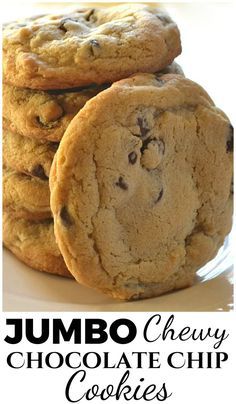 BIG, Thick, Jumbo Chewy Chocolate Chip Cookies | http://www.craftycookingmama.com Choc Chip Cookies, Chocolate Cookie Recipes, Chewy Chocolate Chip Cookies, Chewy Chocolate Chip, C Is For Cookie, Brownie Cookies, Cookies Recipes, Homemade Chocolate, Desserts Recipes