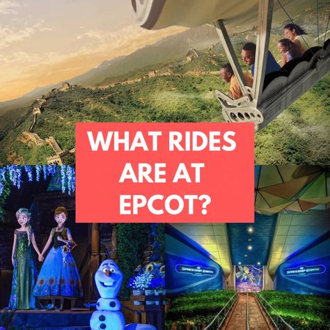 In this post we look at what rides are at Epcot. A complete guide of all the ridesso you know what to expect during a Disney World Vacation. Epcot 2023, Epcot Rides, Disney Trip Surprise, Universal Vacation, Disney World Rides, Disney World Vacation Planning, Epcot Center, Orlando Travel, Disney World Epcot