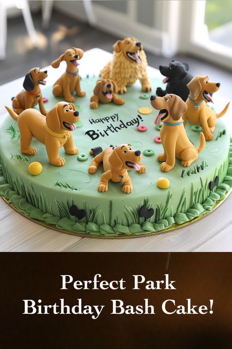 Celebrate Your Pup's Big Day: Park Theme Dog Birthday Party Cake Birthday Cake Animal Theme, Easy Dog Themed Birthday Cake, Dog Theme Birthday Cake, Dog Cake Design Ideas, Dog Birthday Party Cake, Dog Birthday Cake Design, Dog Theme Cake, Dog Bday Cake, Dog Themed Cake