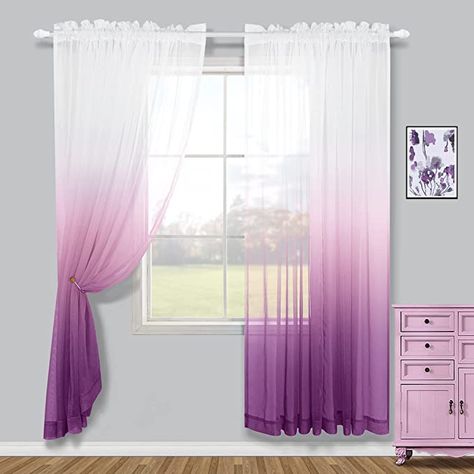 Amazon.com: Girls Bedroom Curtains 2 Panels Set Purple Ombre Light Lavender Lilac Sheer Voile Curtains for Teen Girl Room Decor Closet Little Princess Canopy Bed Decorations 84 Inch Length Royal Purple : Home & Kitchen Black Sheer Curtains, Girls Room Curtains, Girls Bedroom Curtains, Princess Canopy Bed, Ombre Curtains, Home Decor Dark, Purple Curtains, Sheer Linen Curtains, Window Treatments Living Room