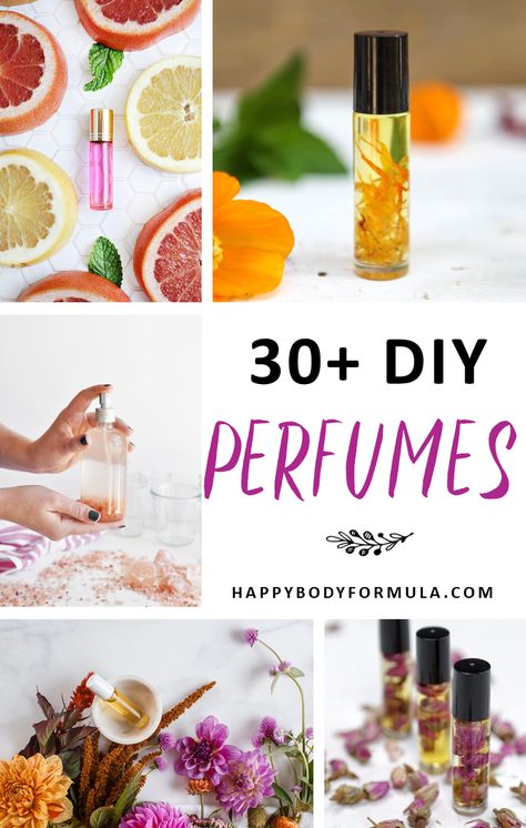 30+ DIY Perfumes You Can Make Using Essential Oils | HappyBodyFormula.com Diy Purfume, Homemade Perfumes, Homemade Body Spray, Sensory Stories, Hair Perfume Diy, Body Spray Recipe, Diy Perfumes, Perfume Oil Recipes, Perfume Diy