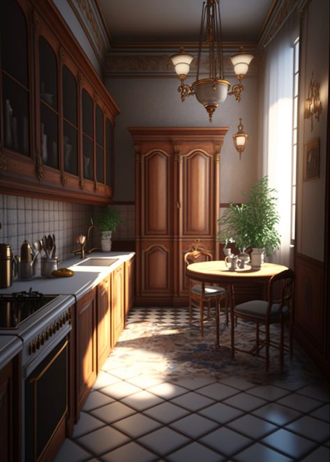 Old Fashioned Minimalist Home, Old Fashion Apartment, Old Fashioned Apartment, Castle Kitchen Aesthetic, Fashion Apartment, Old Style Kitchen, Castle Kitchens, Kitchen Apartment, Villa Interior