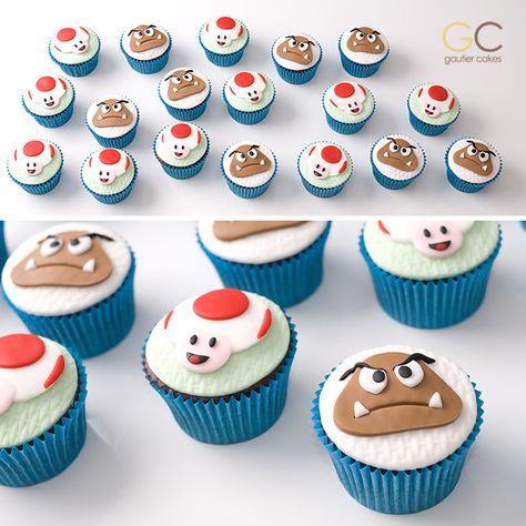 Toad and Goomba Cupcakes Goomba Cupcakes, Luigi Cupcakes, Level 7, Super Mario Party, Super Mario Birthday, Mario Birthday, Mario Party, Mario And Luigi, Cup Cakes