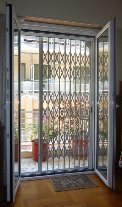 Mesh Grill Door, Safety Grill Design Window Bars, Iron Gate Door, Grills Design, Window Grills, Home Window Grill Design, Door And Window Design, Window Grill Design Modern, Grill Gate Design