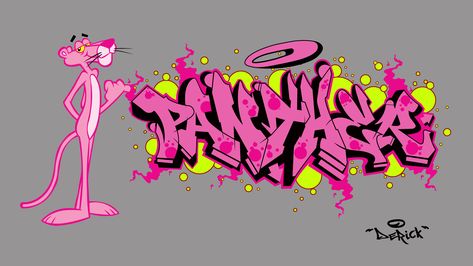 Pink Graffiti Art, Pink Panther Graffiti, Pink Panther Drawing, Graffiti Ideas, Pink Graffiti, Graffiti Images, Panther Shirts, The Pink Panther, Panther Art