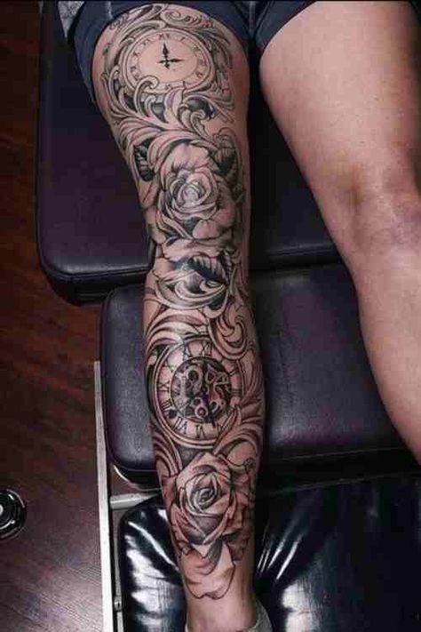 Front Of The Leg Tattoo, Full Leg Wrap Around Tattoo, Patchy Leg Tattoo Sleeve, Rose Leg Sleeve Tattoo, Front Leg Sleeve Tattoo, Women Leg Sleeve Tattoo Ideas Unique, Bottom Leg Tattoo, Ladies Leg Tattoos, Big Leg Tattoos For Women