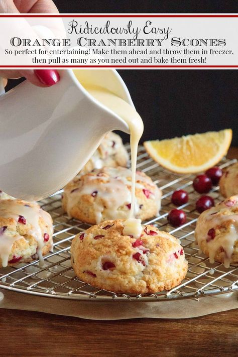 These Easy Orange Cranberry Scones are melt-in-your-mouth delicious and can be made ahead. Pop them in the oven just before serving, for easy entertaining! #easyscones, #cranberryorangescones, #cranberryscones via @cafesucrefarine Orange Cranberry Scones, Sweet Scones, Packable Lunches, Basic Scones, Apple Scones, Scone Recipes, Dessert Treats, Cranberry Scones, Scones Recipe Easy