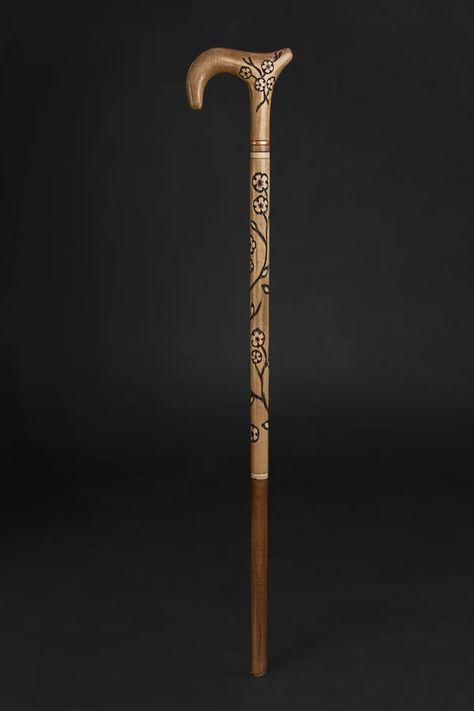 Walking Stick for Women Sakura, Floral Design Handcrafted Cane | ART WALKING STICKS Walking Stick Designs, Cane Design Walking Sticks, Pretty Walking Canes, Art Transformation, Cool Walking Canes, Fancy Walking Canes, Fancy Walking Stick, Cane Toppers Walking Sticks, Antique Walking Cane