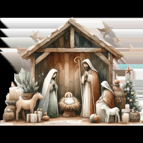 AI generated Serene watercolor depiction of the Nativity scene, with Mary and Joseph admiring Baby Jesus in the manger. Navity Scene, Nativity Images, Christmas Nativity Images, Nativity Scene Pictures, Jesus In The Manger, The Nativity Scene, Nativity Painting, Recuerdos Primera Comunion Ideas, Christmas Verses